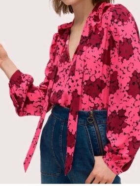 kate spade hot pink and burgundy Bubble Dot print blouse